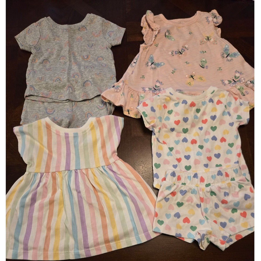 Garanimals Baby Girl 0-3M Lot 6pc Hearts‎ Rainbows Butterflies Stripes Set Dress